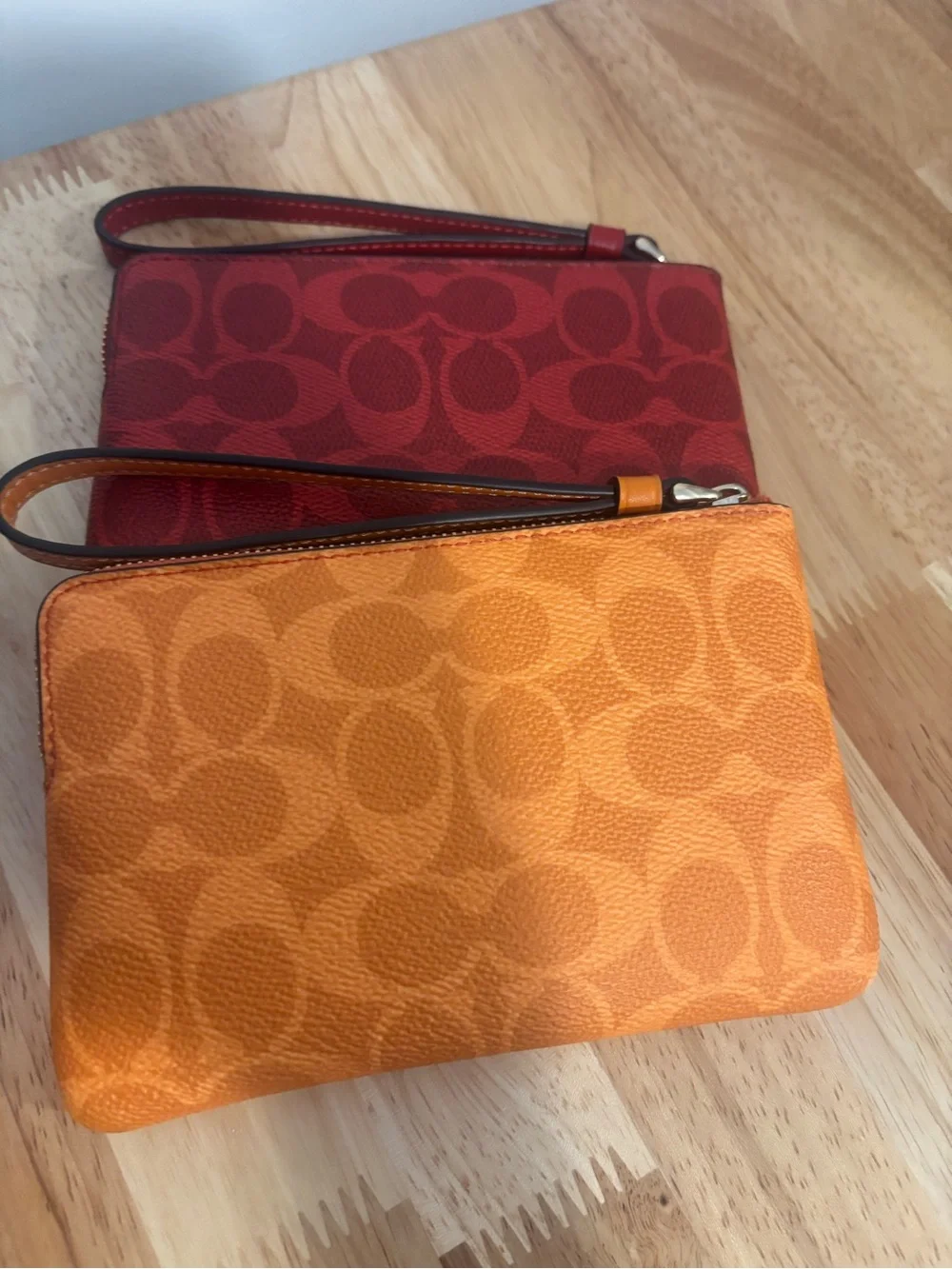 Coach Signature Double Wristlet Pouches — Orange & Red